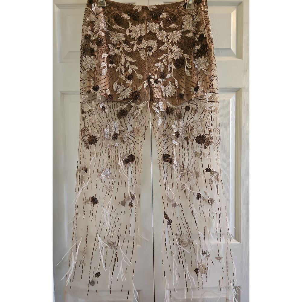 Ralph Lauren Purple Label Sheer Pants Sequin Feathers High Rise Womens XL - Picture 14 of 16